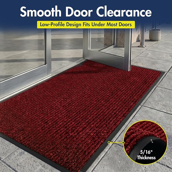 Notrax 109 Industrial Door Mat, 3' x 6' Large Entrance Mat, Heavy Duty Commercial Rugs for Entryway, Welcome Lobbies, Garage, and Mudroom, Made in the USA, Red, Brush Step 109S0036RB