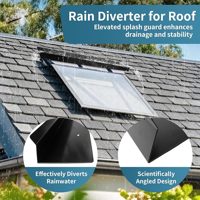 1 pcs Rain Diverter for Roof, 39 Inch Powder Coated Roof Rain Diverter with Nails, Rainwater Splash Guard for Shingle Roofs, Doorways, Windows, Chimneys and Roof Vents, Weatherproof Protection