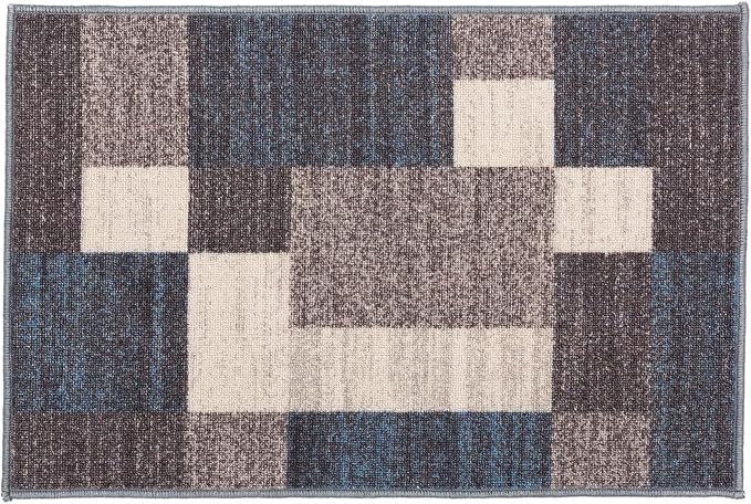 Rugshop Geometric Boxes Non-Slip Contemporary Area Rug Blue 20" x 30" | Non-Shedding, Rectangular, Size 20" x 30", Living Room, Bedroom, Dining Room, Home Office, Kitchen, Entryway, Hallway
