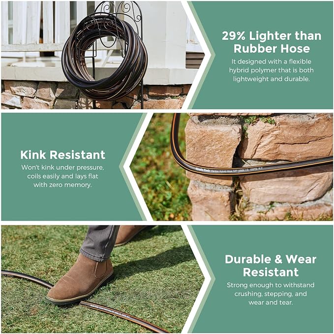 Giraffe Tools Garden Hose 5/8" Custom Length, No Kink, Flexible, Leakproof Water Hose, 600 Burst PSI, 6ft Male Female Fittings,Black Orange