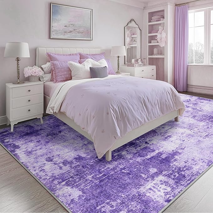 RELEANY Washable 5'x7' Abstract Area Rug for Living Room Purple | Carpet for Bedroom, Kitchen, Office, Hallway and Entryway, Printed Pattern, Non‑Slip, Soft, Stain‑Resistant, Easy to Clean