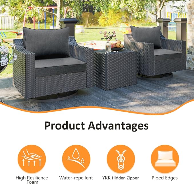Unimatta Outdoor Patio Chair Cushions Set, 24" x 24", Set of 2, Water-Repellent, Fade Resistant, Deep Seat Bottom and Back Cushion for Backyard, Couch, Sofa and Patio Furniture, Charcoal