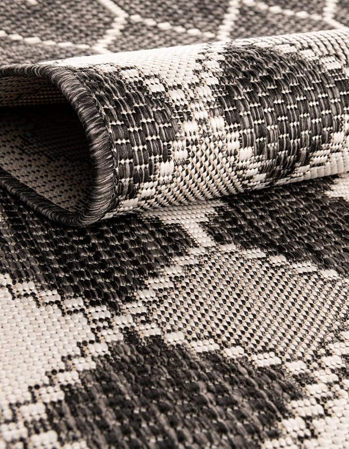 Unique Loom Outdoor Trellis Collection Area Rug - Traliccio (4' 1" x 6' 1" Rectangle, Charcoal/ Ivory)
