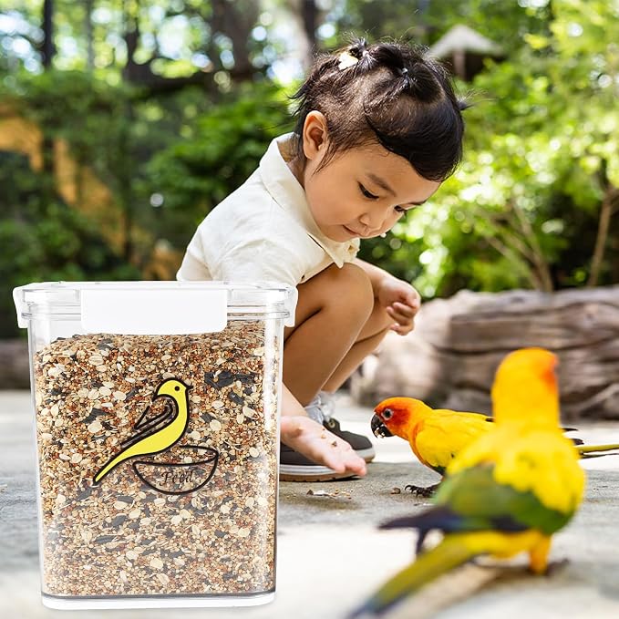 Bird Seed Storage Container-Airtight Bird Food Container 4.23 Qt/4.2LPet Food Storage Containers with Bird Seed Scoop-Wild Bird Seed Dispenser-forPetBirds Parakeets Finches Food MealwormsStorage/Clear