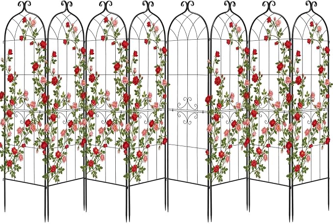 VEVOR Garden Trellis, 71 x 20 inch Rose Trellis, 8 Packs Garden Flower Rose Trellises with Powder-Coated Finish & Convenient Locking Design, Plant Support Trellises for Flowers, Vegetables, Roses