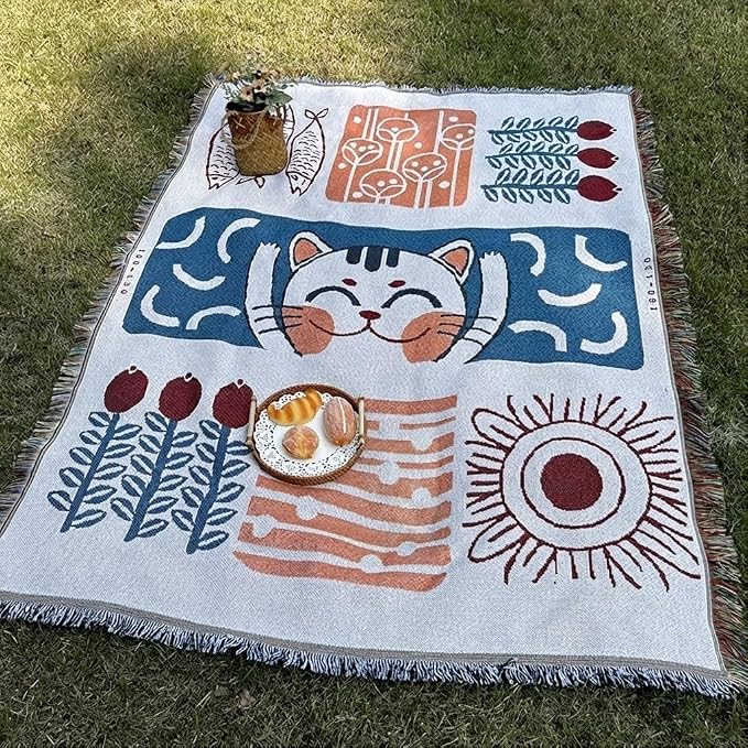 White Picnic Blanket, Extra Large Soft Cotton Gauze Picnic Rug 71"x71", Lightweight Breathable Blanket, Machine Washable for Beach, Camping, Park, Couples (Purr Petals)