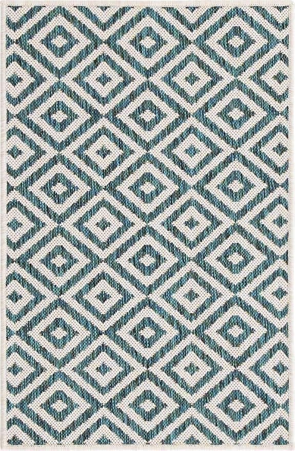 Unique Loom Outdoor Collection Area Rug - Costa Rica (2' x 3' 1' Rectangle, Teal/ Ivory)