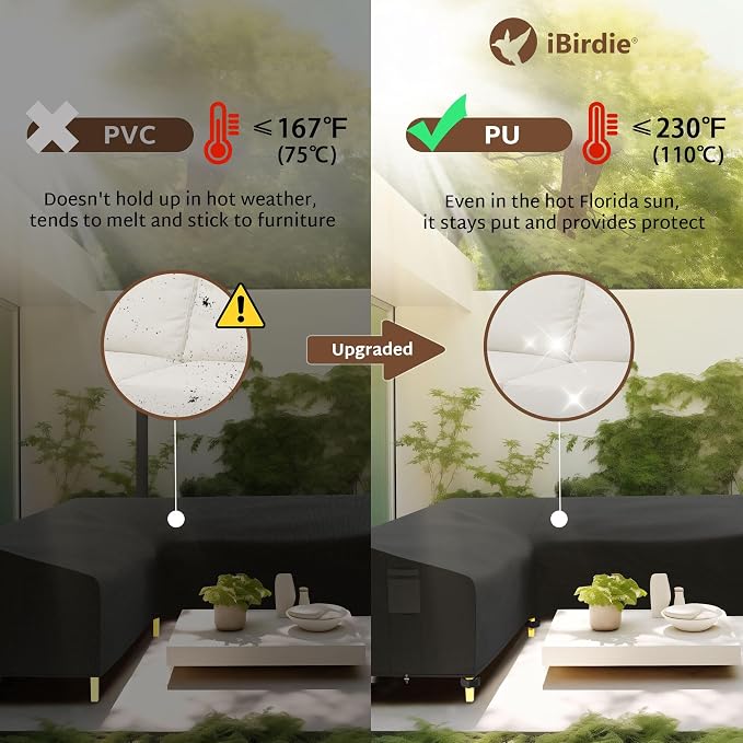 iBirdie Outdoor Sectional Cover fit 105" x 105", 104" x 104", 103" x 103" L-Shaped Patio Sofa, Waterproof Weatherproof 600D Heavy Duty Garden Furniture Cover for Outside L Shape Couch