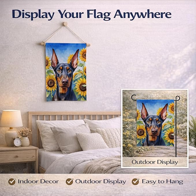 Caroline's Treasures DAC6068GF Doberman Pinscher in Sunflowers Garden Flag Mailbox Flag Decorative Yard Flag Banner Outside Patio Artwork Yard Flower Beds, Garden Size, Multicolor