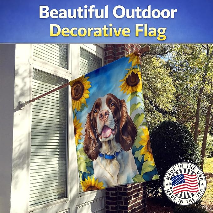 Caroline's Treasures DAC6076CHF English Springer Spaniel in Sunflowers House Flag Large Porch Sleeve Pole Decorative Outside Yard Banner Artwork Wall Hanging, Polyester, House Size, Multicolor