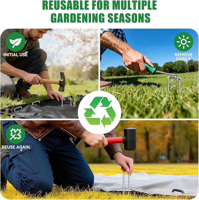 Landscape Staples Galvanized Garden Stakes,8 inch 200 Pack 11 Gauge Heavy Duty Garden Pins for Fences, Lawns, Weed Barriers and Landscape Fabrics, Irrigation Hose,Yard Lawn, Landscape Fabric.