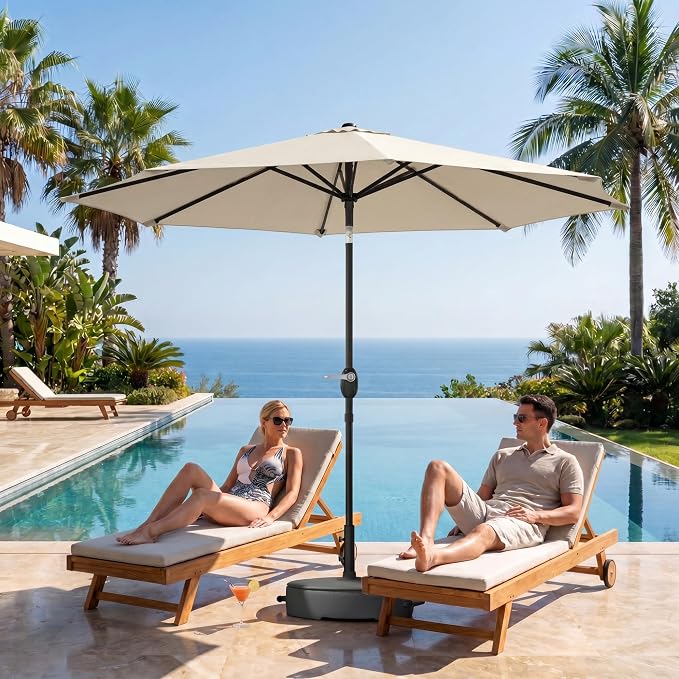 Greesum 9FT Outdoor Patio Umbrella, Table Umbrella for Yard, Market, Heavy-Duty Waterproof Pool Umbrella with 8 Sturdy Ribs, UV Protection for Beach, Deck, Garden, Backyard
