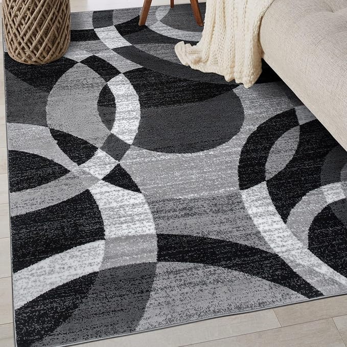 Rugshop Abstract Circles Modern Geometric Area Rug Gray 3'3" x 5' | Non-Shedding, High Traffic, Rectangular, Size 3'3" x 5', Living Room, Bedroom, Dining Room, Home Office, Kitchen, Entryway
