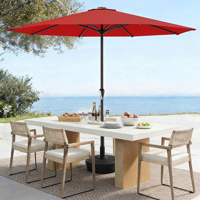AreShark 12 FT Patio Umbrella for Outdoor, Outdoor Table Umbrella with Push Button Tilt and Crank, Outdoor Patio Umbrellas with 8 Sturdy Ribs, Patio Umbrellas for Market, Garden, Pool (Red)