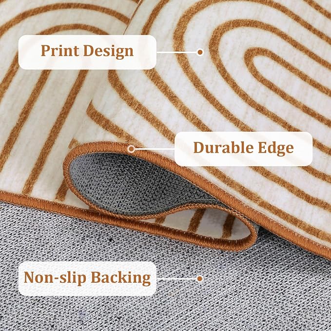 ROYHOME Modern 6ft Round Washable Rug for Living Room Soft Non Slip, Orange | Abstract Area Rug for Bedroom, Rainbow Throw Rugs with Rubber Back, Low Pile Stain Resistant Geometric Carpet for Dining Room