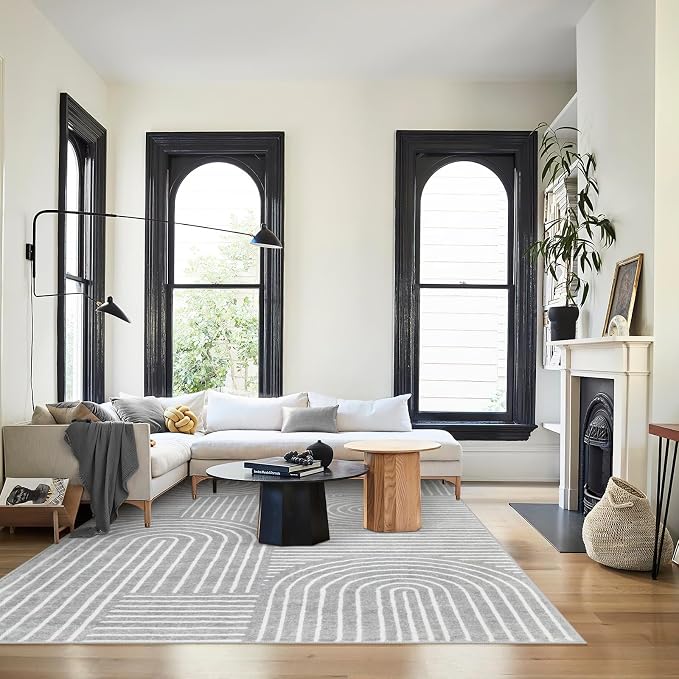 Lahome Abstract Gray Area Rug 6x9, Soft Grey Washable Rugs for Living Room