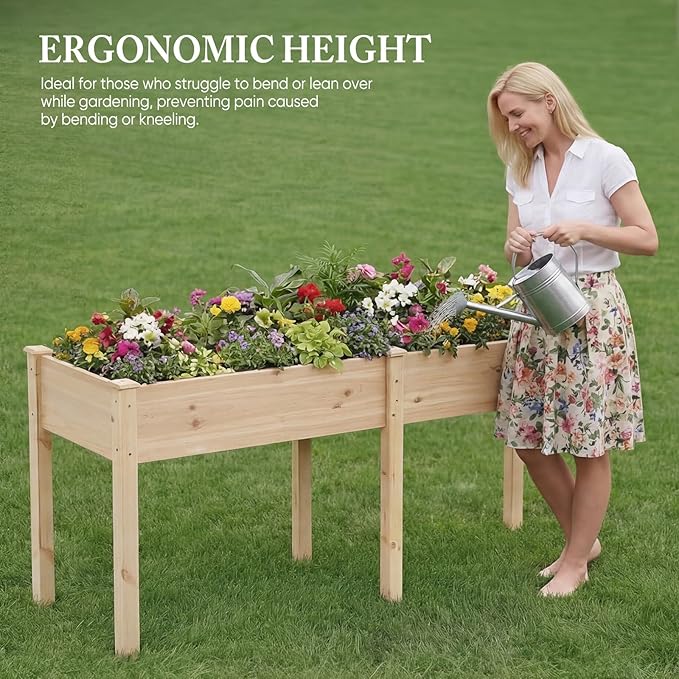DUMOS Raised Garden Bed 72x23x30 Inch, Outdoor Planter Box with Legs, Elevated Wood Garden Bed with Liner for Herbs Flowers Vegetables, Wooden Planter Box for Patio, Balcony, Backyard, Natural Wood