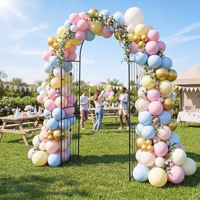 Giantex Metal Garden Arbor Arch Trellis for Climbing Plants, 87" Decorative Outdoor Archway with Powder-Coated Heavy Duty Frame, Wedding Arbor for Ceremony, Party, Backyard, Lawn Decor