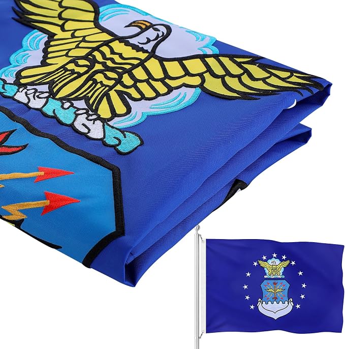 Double-Sided Embroidered Flags for Outside 3x5-210D Oxford Fabric Weatherproof Military Flags with 2 Brass Grommets for Garden Patio Decor, Gift for Veteran & Service Member (Blue)