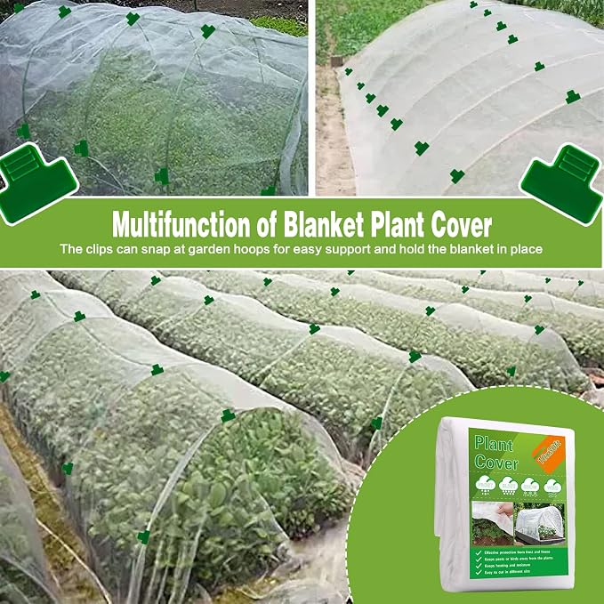 Plant Covers Freeze Protection Kit,10x30Ft Fabric Frost Cloth With 6pcs Garden Hoops & 12 Clips,Floating Row Cover Kit With Greenhouse Hoops Frost Blanket for Plants Vegetables Winter Frost Protection