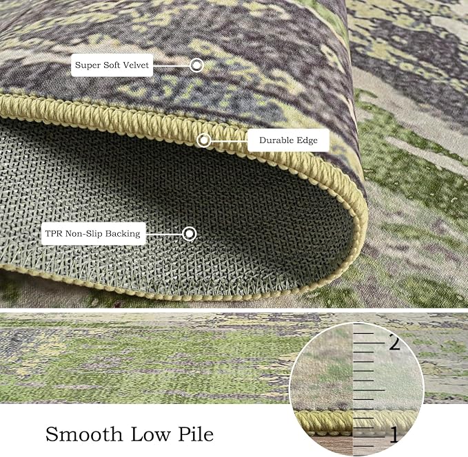 Toneed 4x6 Washable Non Slip Abstract Area Rugs for Bedroom Living Room | Soft Modern Low Pile Rug for Kitchen Hallway Office,Indoor Carpet for Kids Nursery Home Decor, Green