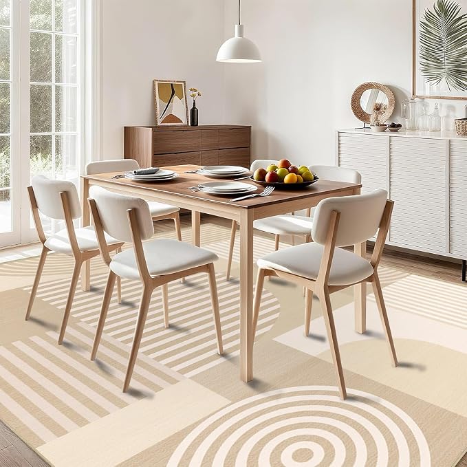 Beige Geometric Rug 3x5 for Bedroom Living Room White Small Area Rug Machine Washable Minimalist Mid Century Modern Rugs Non Slip Low Pile Mat Indoor Floor Carpet for Bathroom Laundry,Beige