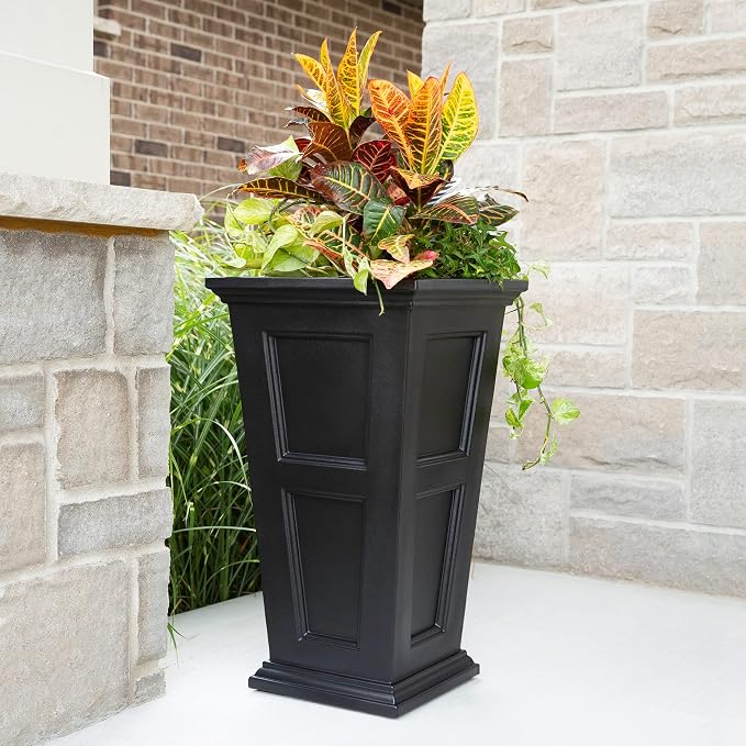 Mayne Fairfield 34-Inch Tall Planter – Weather-Resistant Self-Watering Indoor/Outdoor Garden Pot for Flowers, Patio, Porch, and Entryway, Durable Design