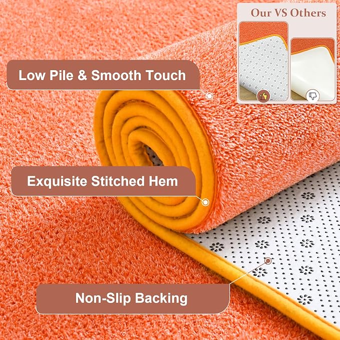 Keeko 6x9 Area Rugs for Living Room,Soft Washable Memory Foam Bedroom Rug | Indoor Throw Rug Low Pile Minimalist Non Slip Carpet for Kids Nursery Classroom Dorm Room Home Decor Orange and White
