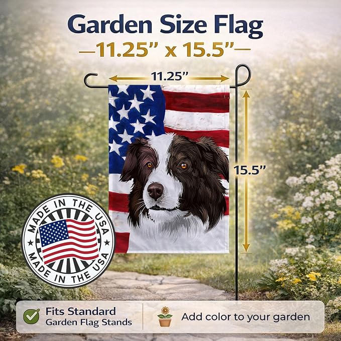 Caroline's Treasures CK6447GF Border Collie Dog American Flag Garden Flag Mailbox Flag Decorative Yard Flag Banner Outside Patio Artwork Yard Flower Beds, Garden Size, Multicolor