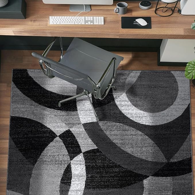 Rugshop Abstract Circles Modern Geometric Area Rug Gray 3'3" x 5' | Non-Shedding, High Traffic, Rectangular, Size 3'3" x 5', Living Room, Bedroom, Dining Room, Home Office, Kitchen, Entryway