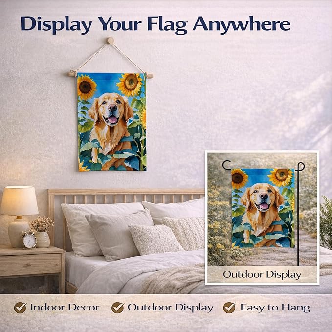 Caroline's Treasures DAC6088GF Golden Retriever in Sunflowers Garden Flag Mailbox Flag Decorative Yard Flag Banner Outside Patio Artwork Yard Flower Beds, Garden Size, Multicolor