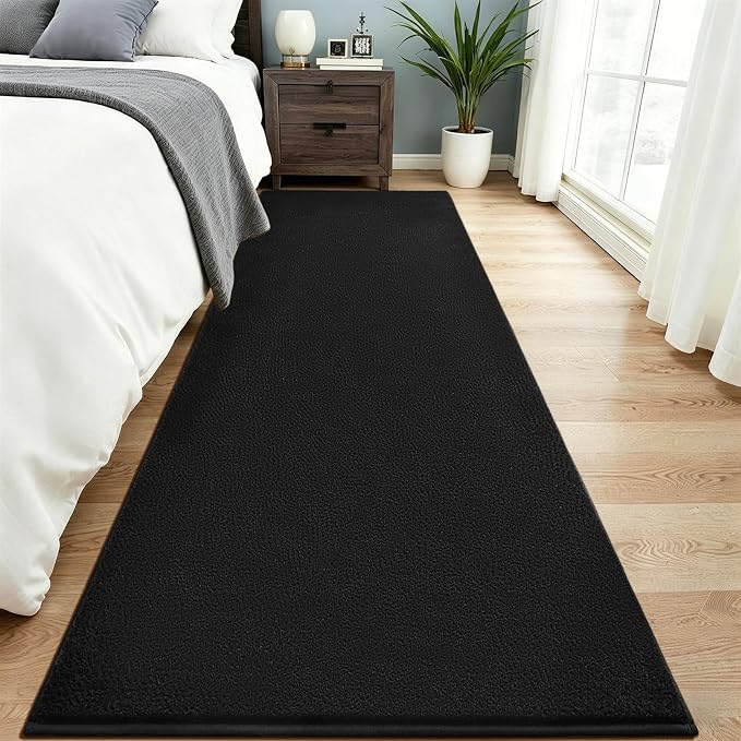 Vasofe Black Runner Rug, 2x8 Long Non Slip Hallway Rug, Bedroom Runner Rugs | Indoor Thickened Memory Foam Bedside Rug for Dorm Kids Boys Room, Washable Medium Pile Soft Carpets for Entrance Hall
