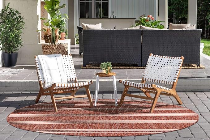 Unique Loom Outdoor Collection Area Rug - Anguilla (4' 1' Round, Rust Red/ Ivory)