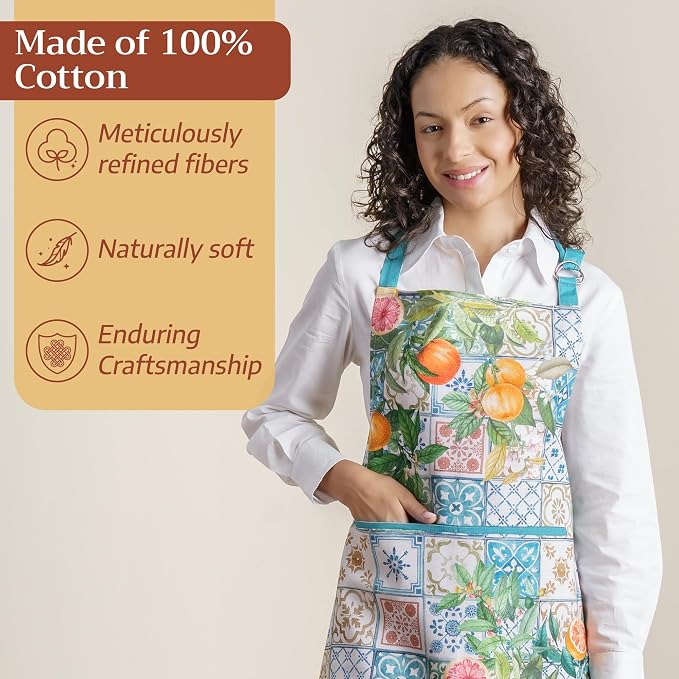 Maison d' Hermine Aprons for women with Pocket 100% Cotton (27.50"x31.50") | Adjustable Neck Strap & long ties Apron Men Chef Wedding Cooking Gardening Server Maid