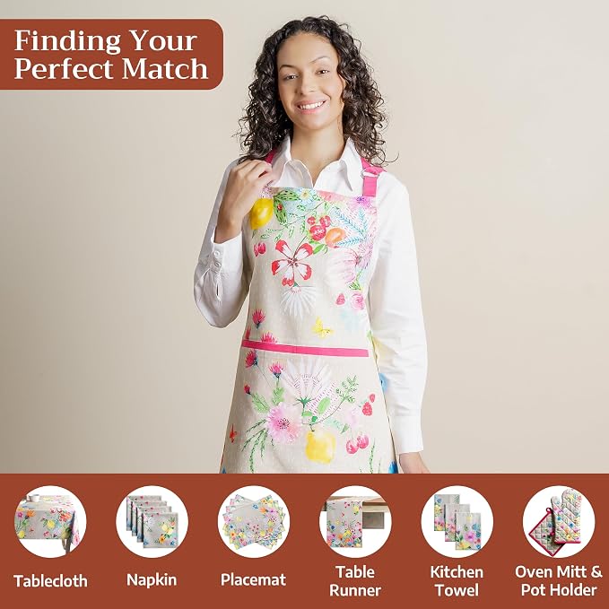 Maison d' Hermine Aprons for women with Pocket 100% Cotton (27.50"x31.50") | Adjustable Neck Strap & long ties Apron Men Chef Wedding Cooking Gardening Server Maid