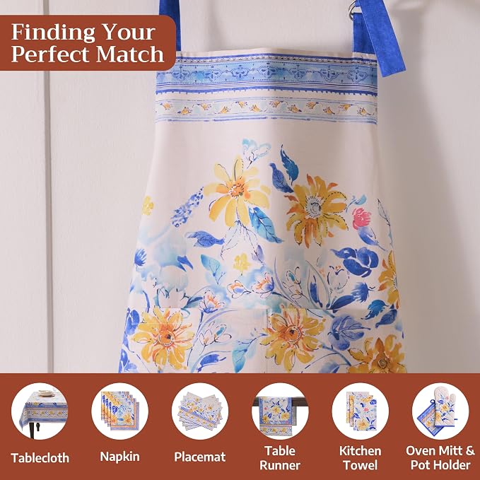 Maison d' Hermine Aprons for women with Pocket 100% Cotton (27.50"x31.50") | Adjustable Neck Strap & long ties Apron Men Chef Wedding Cooking Gardening Server Maid