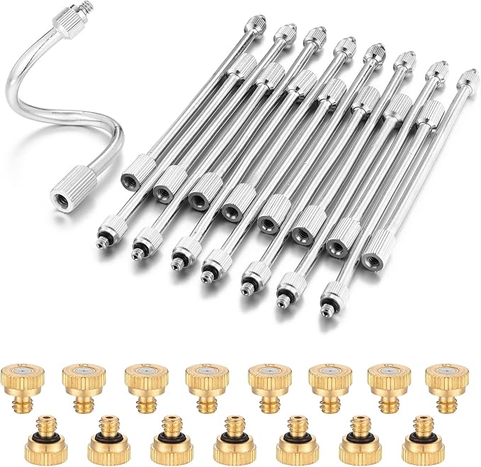 CozyCabin 15Pcs Flexible Mister Extensions with 15pcs Brass Misting Nozzle Kits, 5.9 Inch Brass Mist Rod for Mister Nozzles, Bendable Copper Extended Pole 10/24 UNC Thread for Outdoor Cooling System
