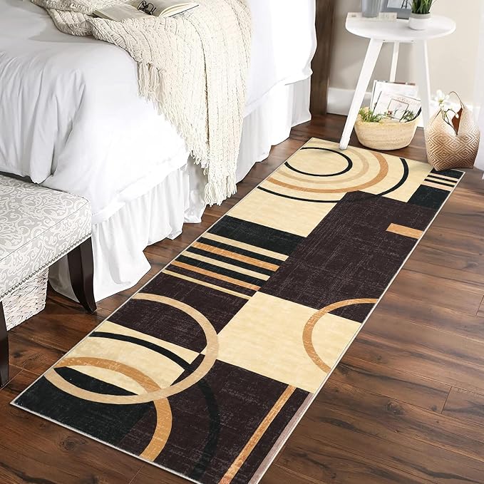 RUGSREAL Runner Rug 2x6 Modern Geometric Area Rug Non Slip Hallway Rugs | Contemporary Abstract Circles Rug CarpetLow Pile Indoor Floor Cover for Kitchen Bedroom