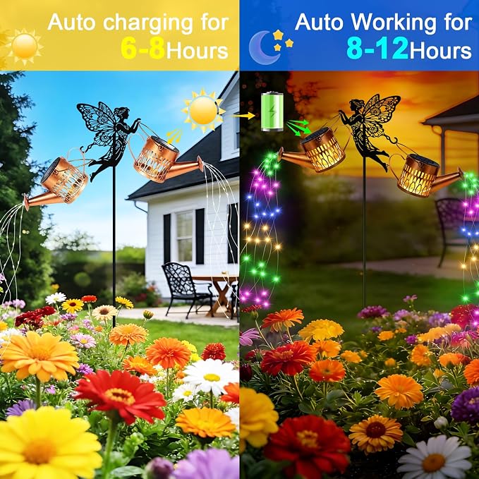 2 Pack Solar Watering Can Lights, Fairy Solar Garden Lights Outdoor Decoration, Waterproof Hanging Lantern Landscape Light for Yard Patio Lawn, Gardening Gifts for Mom Grandma (Multicolor)