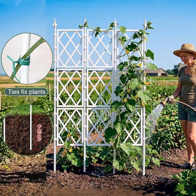 5.25FT Garden Trellis Support Fence,Metal Wall Lattice Climbing Frame for Climbing Plants Outdoor, White Iron Pipe Fence for Potted Plants Indoor for Ivy Vines Vegetable Flower, Patio, Lawn, Yard