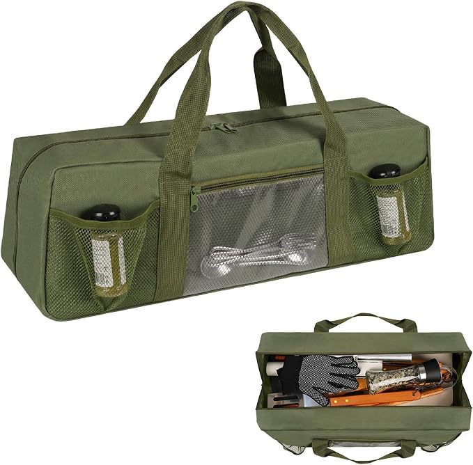 Grill Tool Storage Bag, Large Grill Utensil Storage Caddy with Pockets, Portable Grill Accessory Storage Bag for Outdoor Camping & BBQ (Green)