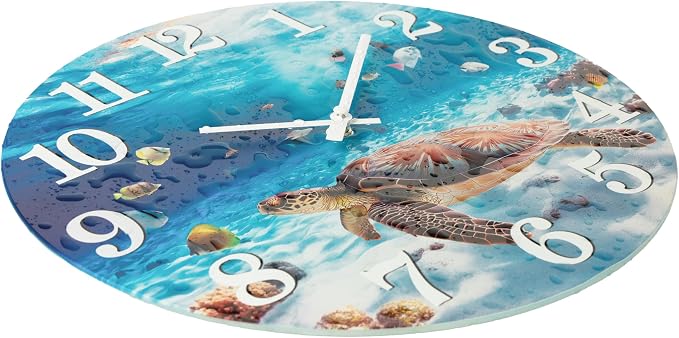 Yoiolclc Outdoor Clocks Waterproof Outdoor Coastal Beach Ocean Wall Clocks for Patio Pool Garden Home Decor(14 Inch,Blue,Sea Turtle)