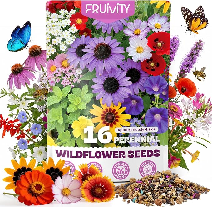 200,000+ Wildflower Seeds Bulk (4oz) – 16 Varieties Perennial & Annual Mix, Attract Bees, Butterflies & Hummingbirds, High Germination for Outdoor Pollinator Garden, Unique Gift for Mother, Women, Mom