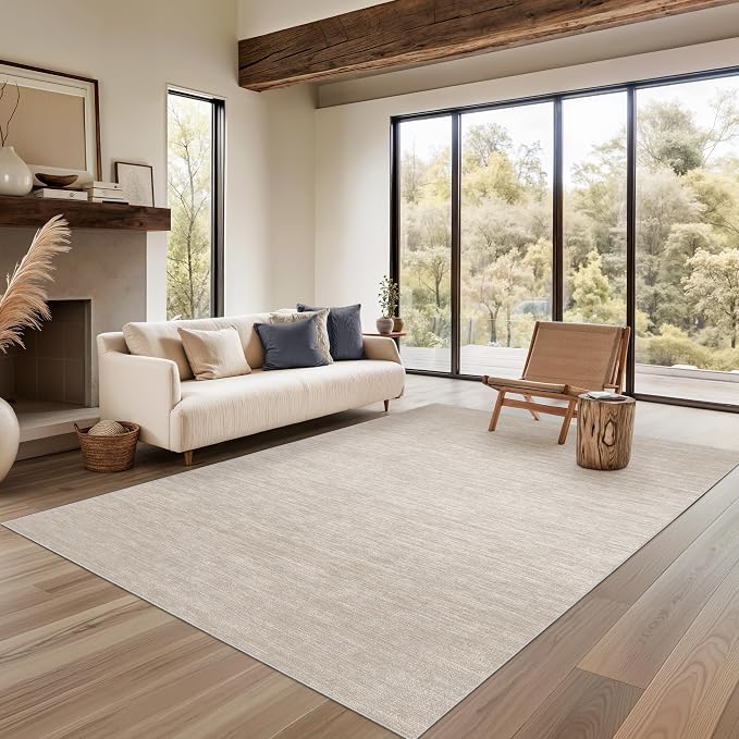 Valenrug Washable Rugs 5x7, Non Slip Large Area Rugs for Living Room, Beige | Soft Low Pile, Thin & Lighweight Carpet, Folable Stain Resistant Modern Indoor Floor Mat for Bedroom, Dining Room, Home Decor