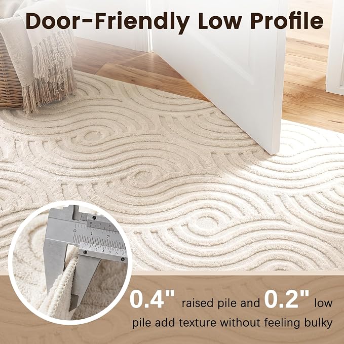 Etwel 2x6 Beige Modern Abstract Textured High-Low Pile Washable Runner Rug | Soft Carpet, Non-Slip PVC Backing, Low Profile, Kid and Pet Friendly, for Kitchen, Entryway, Hallway, Bedroom