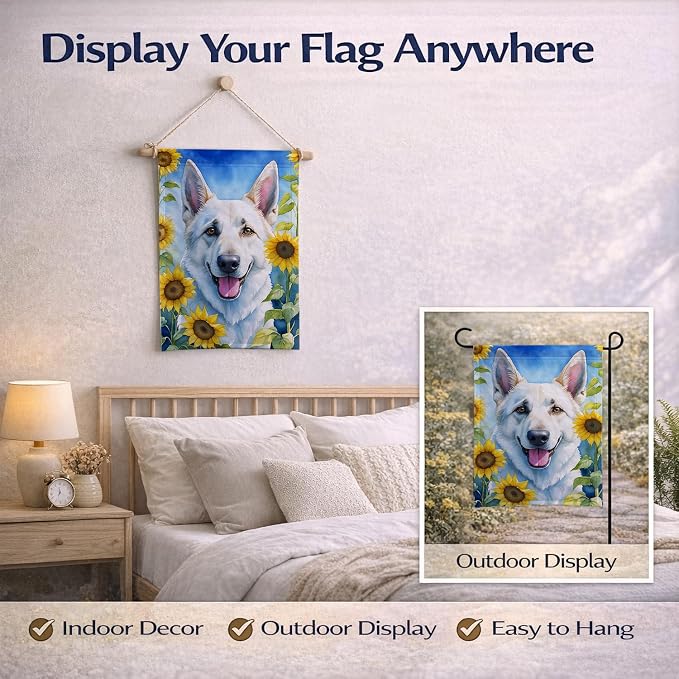 Caroline's Treasures DAC6083GF White German Shepherd in Sunflowers Garden Flag Mailbox Flag Decorative Yard Flag Banner Outside Patio Artwork Yard Flower Beds, Garden Size, Multicolor
