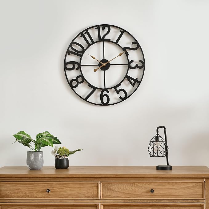 30 Inch Oversized Wall Clock, Battery Operated Silent Non Ticking Black Metal Wall Clocks for Living Room Decor, Extra Large Decorative Clock for Home, Office, Farmhouse Vintage Style