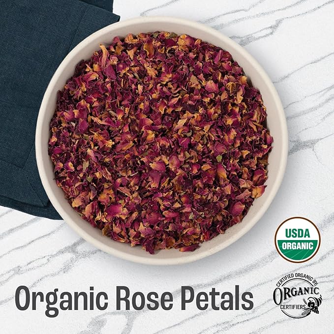 J MAC BOTANICALS Organic Rose Petals, (8 oz) Certified USDA Organic, Edible, Culinary Grade for Herbal Tea, Cooking and Crafts