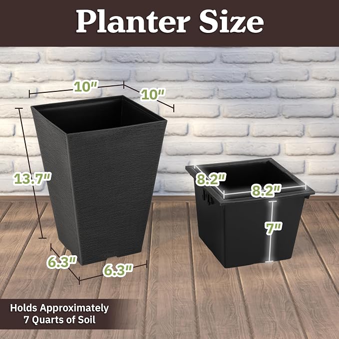 Large Outdoor Planters 2-Pack - 13.75-Inch Tall Planters for Outdoor Plants or Indoor Pots for Plants - Plastic Flower Pots for Patio, Entryway, or Front Porch Decor by Pure Garden (Gray)