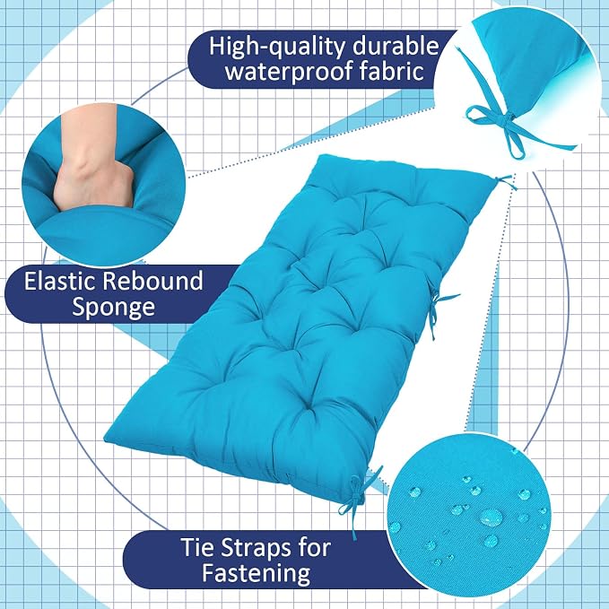 Wenqik Outdoor Bench Cushion 59 x 20 x 4 Inch Waterproof Patio Swing Cushion with Removable Zippered Cover Adjustable Ties Seat Pad for Porch Bench Garden Loveseat (Lake Blue, Classic)